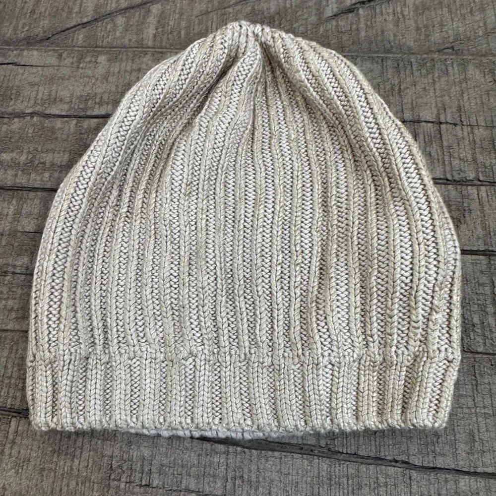 Zara Beige/Gold Knit Slouchy Beanie Hat Girls